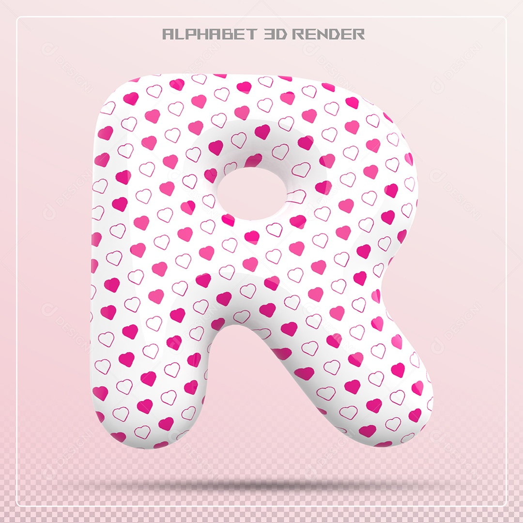 Letra R Maiúscula Com Pequenos Corações Elemento 3D Para Composição PSD