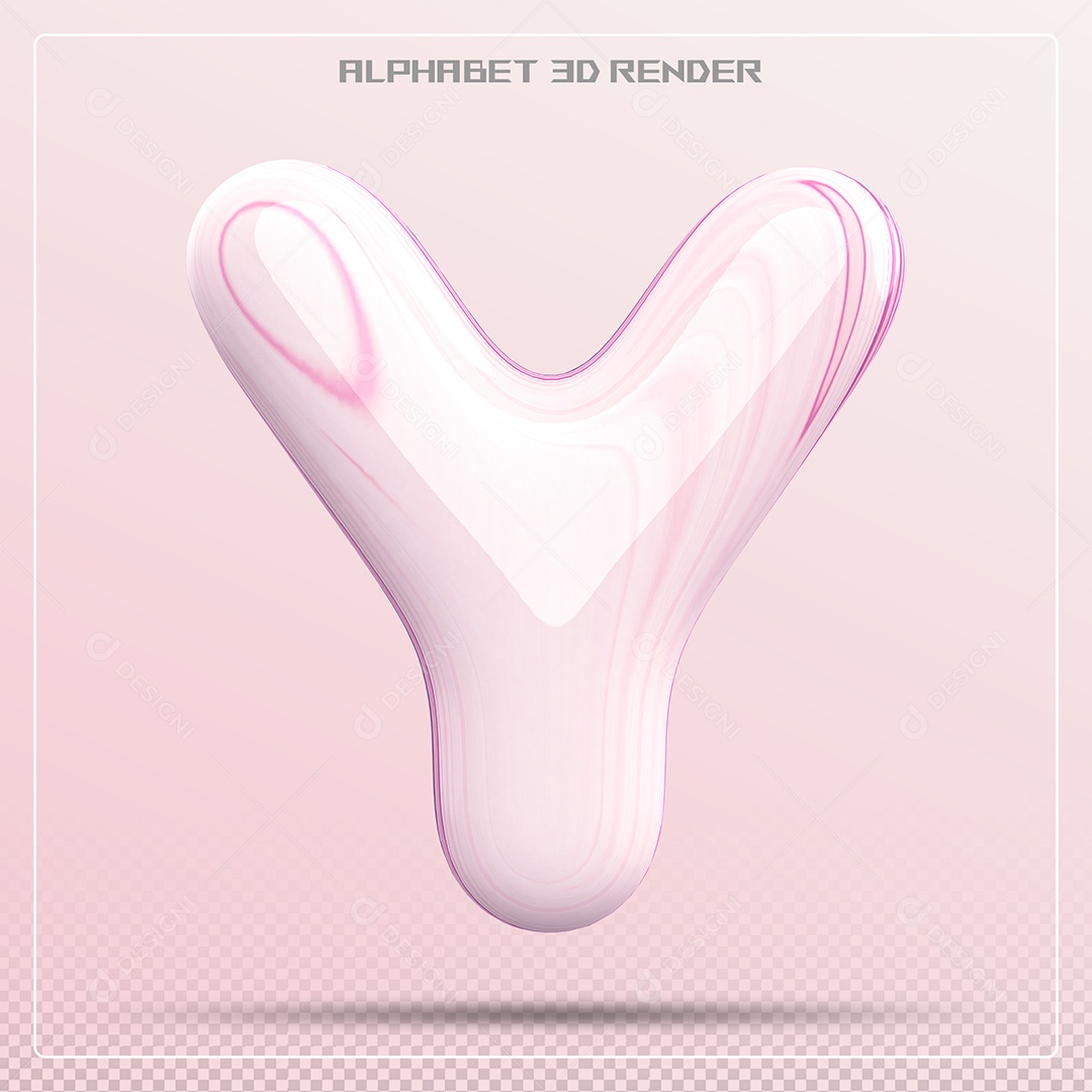 Letra Y Maiúscula Rosa Claro Com Corações Elemento 3D Para Composição PSD