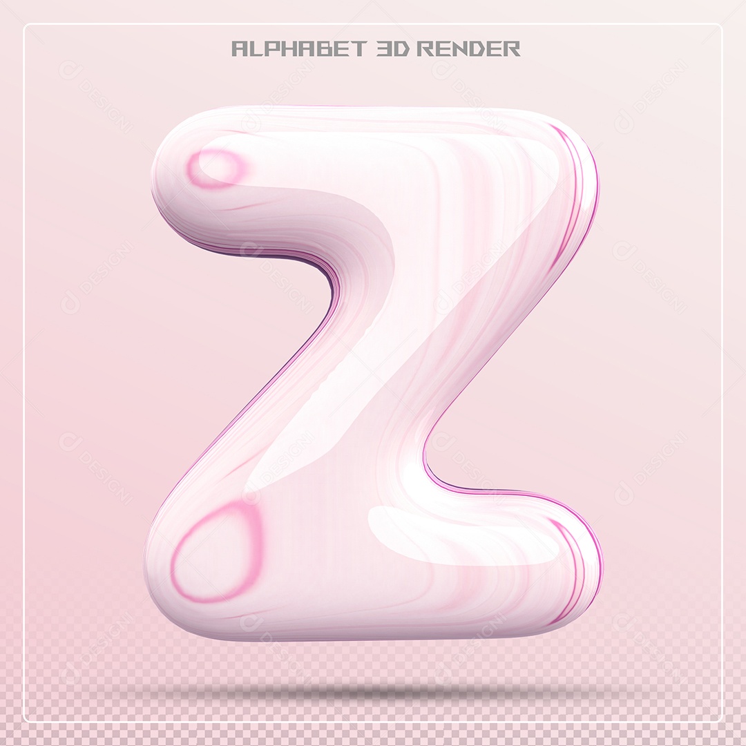 Letra Z Maiúscula Rosa Claro Com Corações Elemento 3D Para Composição PSD