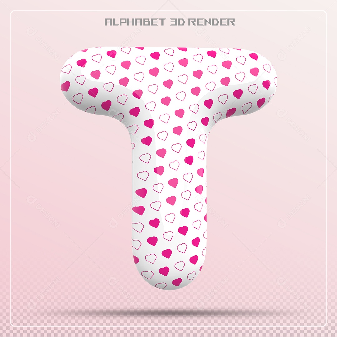 Letra T Maiúscula Com Pequenos Corações Elemento 3D Para Composição PSD