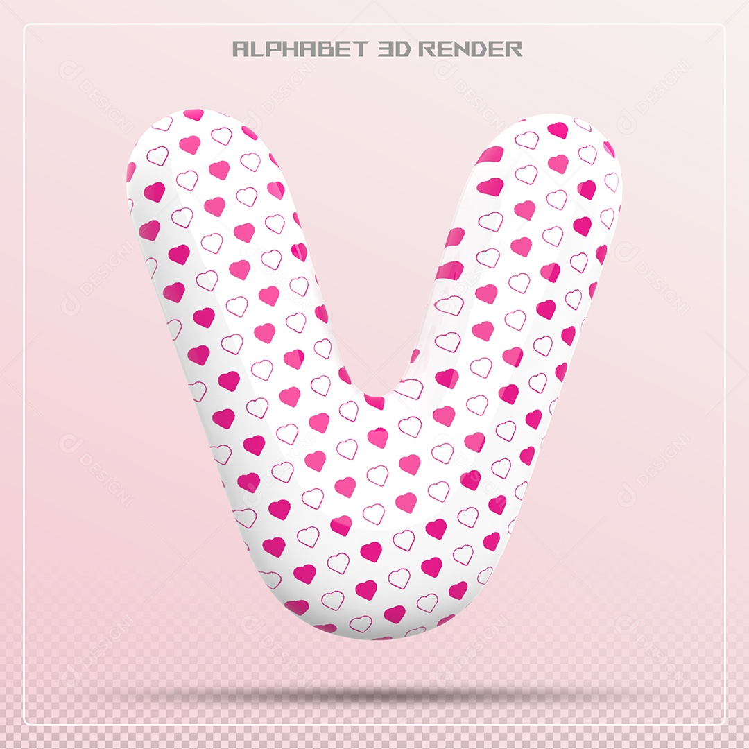 Letra V Maiúscula Com Pequenos Corações Elemento 3D Para Composição PSD