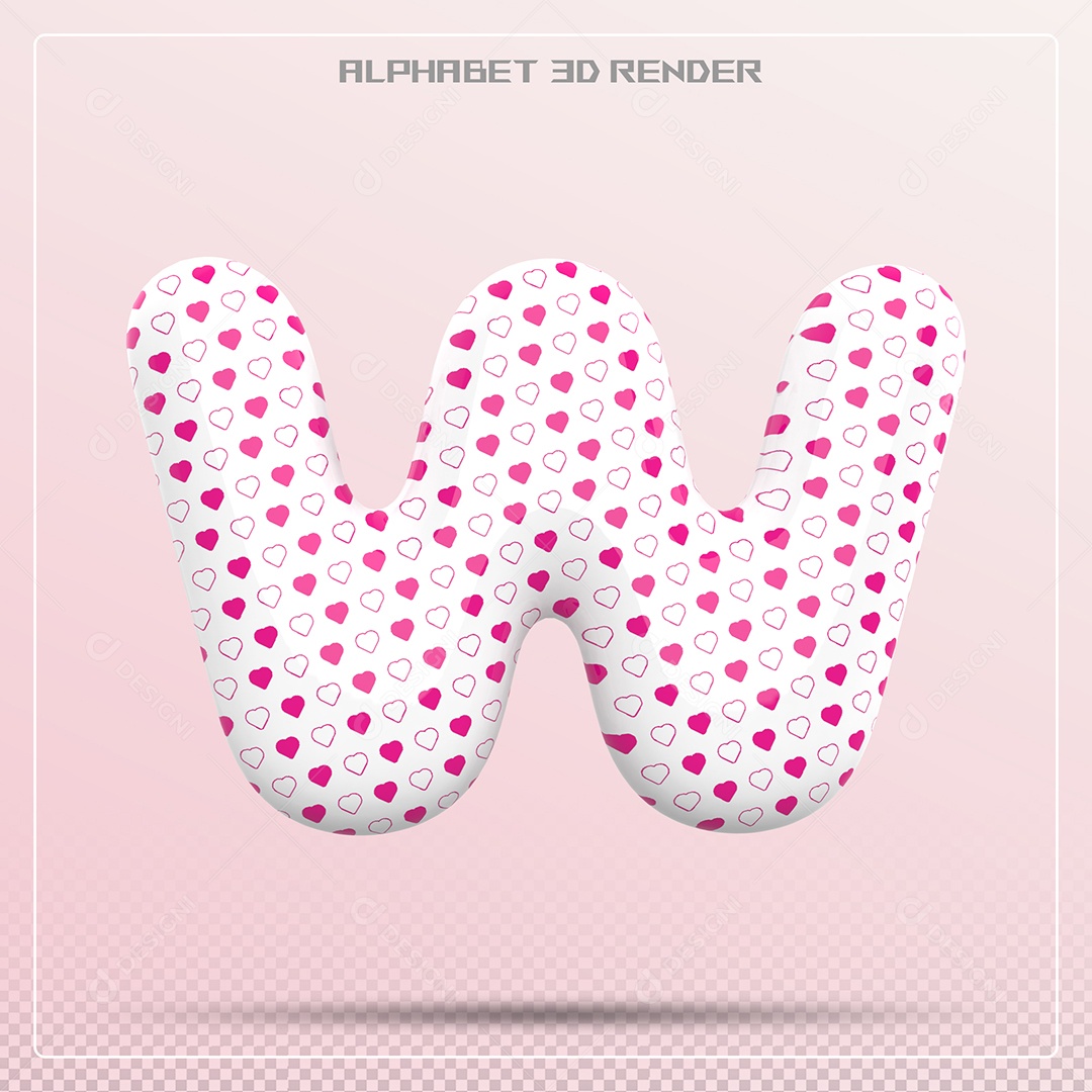 Letra W Maiúscula Com Pequenos Corações Elemento 3D Para Composição PSD