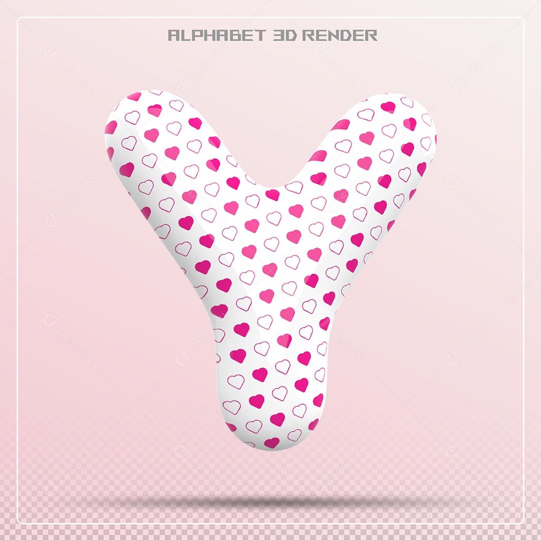 Letra Y Maiúscula Com Pequenos Corações Elemento 3D Para Composição PSD