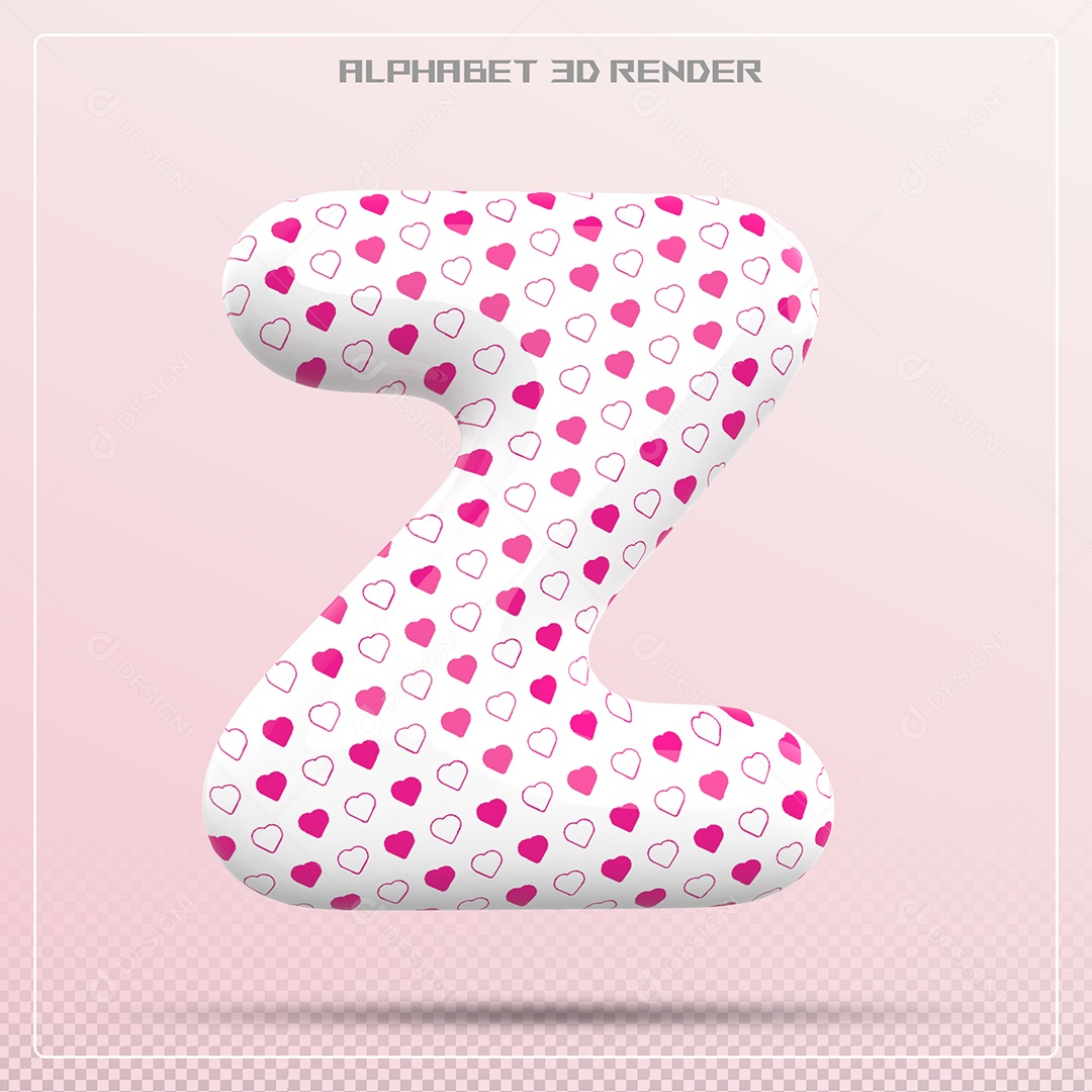 Letra Z Maiúscula Branca Com Corações Elemento 3D Para Composição PSD