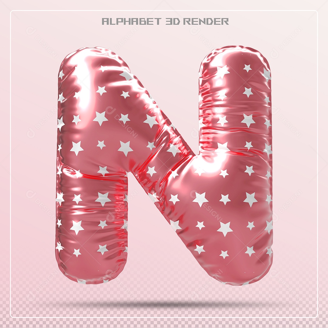Balão Vermelho Letra N Maiúscula Elemento 3D Para Composição PSD
