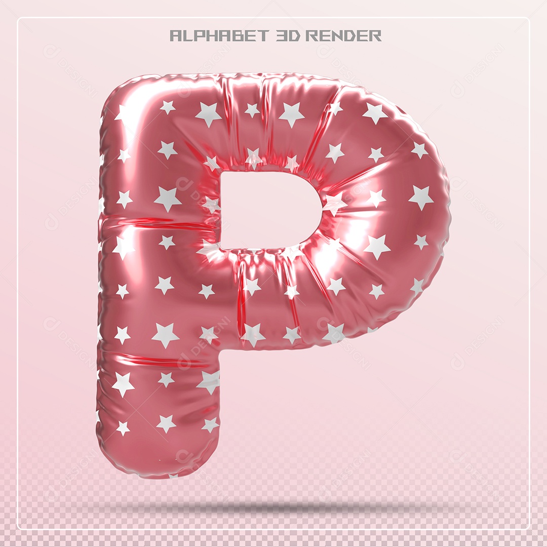 Balão Vermelho Letra P Maiúscula Elemento 3D Para Composição PSD
