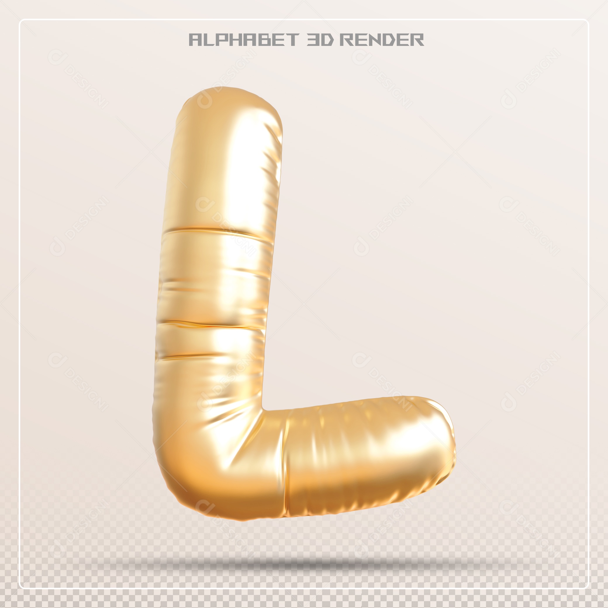 Balão Dourado Letra L Maiúscula Elemento 3D Para Composição PSD