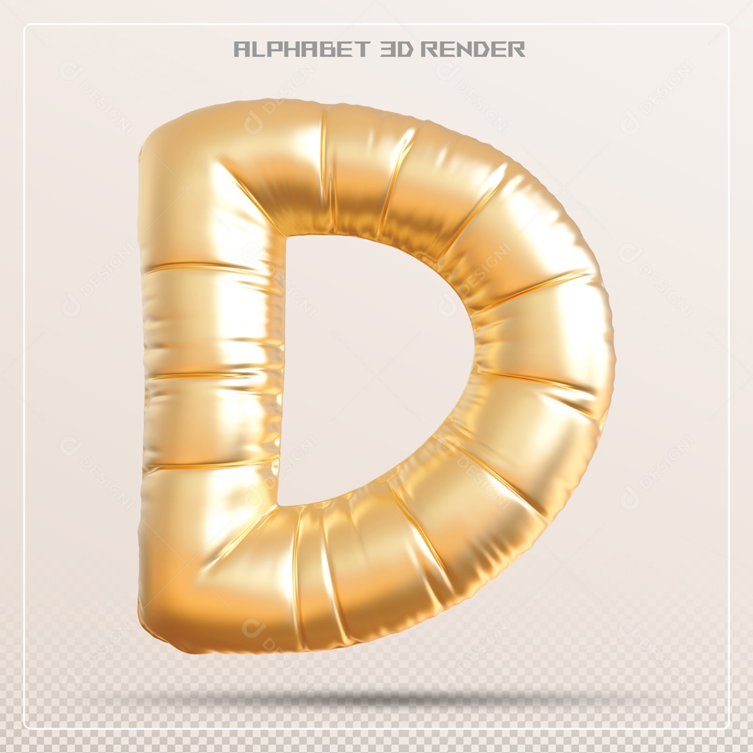 Balão Dourado Letra D Maiúscula Elemento 3D Para Composição PSD