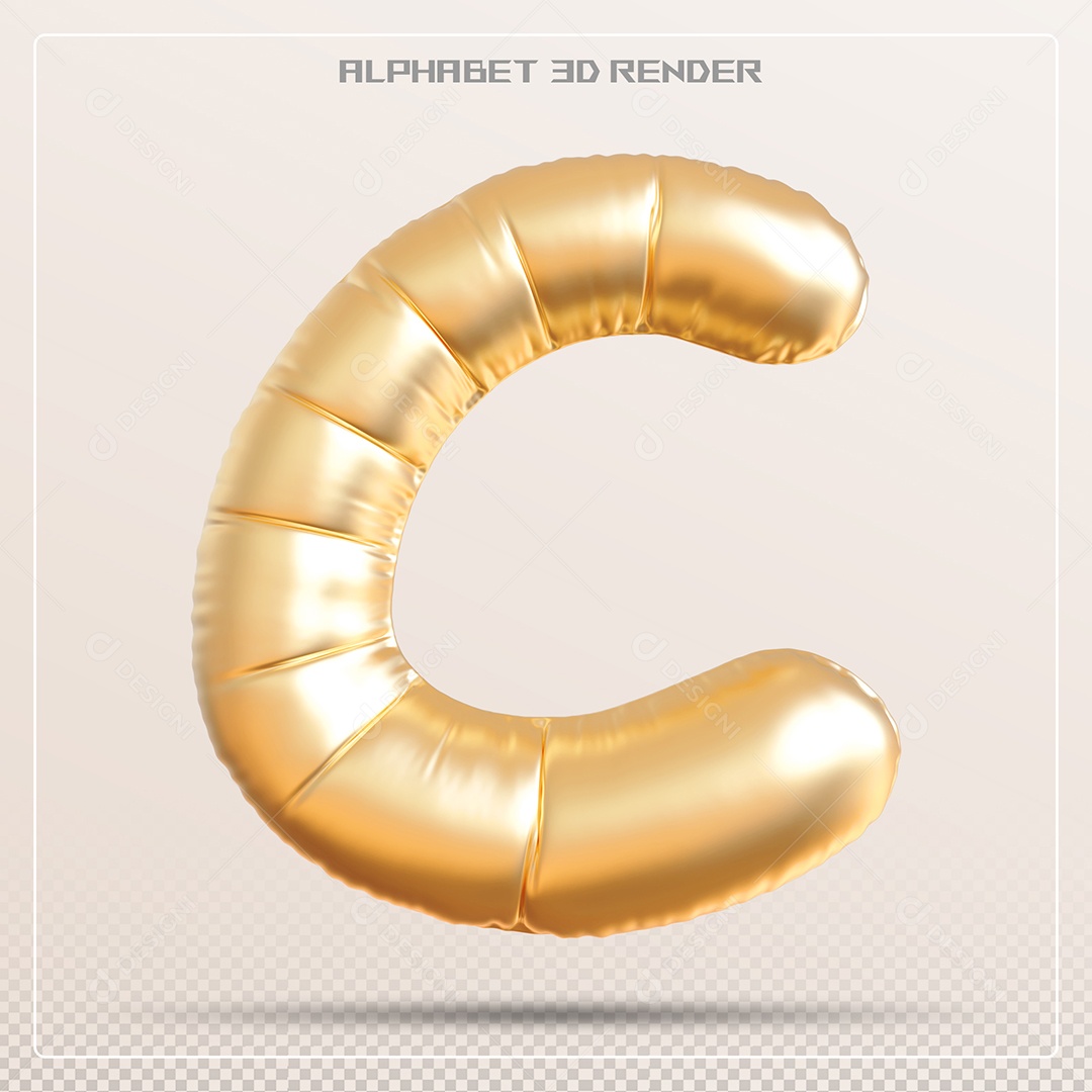 Balão Dourado Letra C Maiúscula Elemento 3D Para Composição PSD