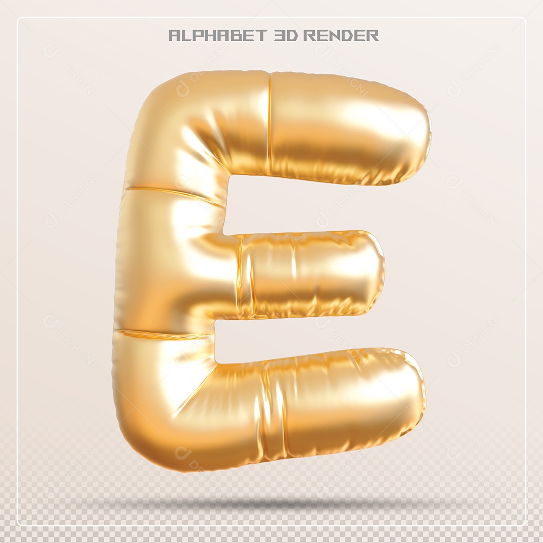 Balão Dourado Letra E Maiúscula Elemento 3D Para Composição PSD