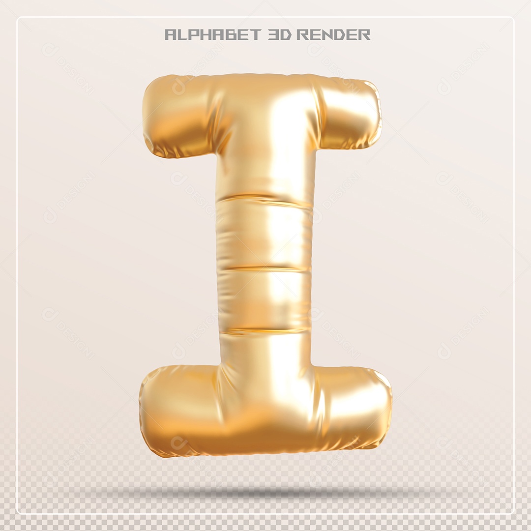 Balão Dourado Letra I Maiúscula Elemento 3D Para Composição PSD