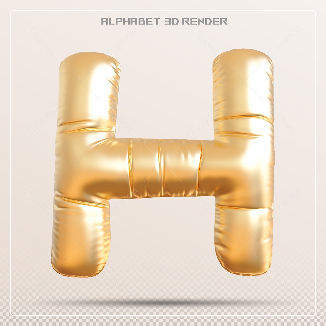 Balão Dourado Letra H Maiúscula Elemento 3D Para Composição PSD