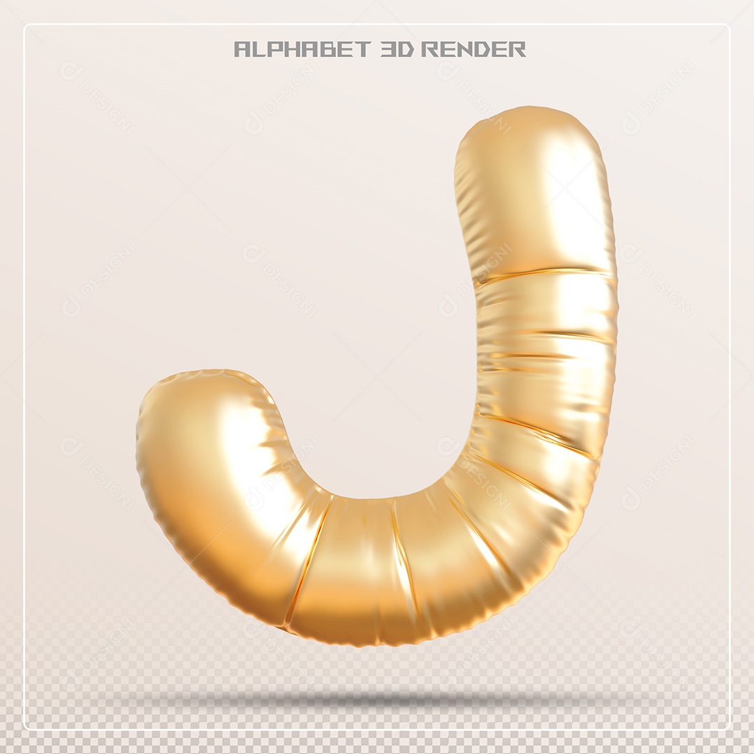Balão Dourado Letra J Maiúscula Elemento 3D Para Composição PSD
