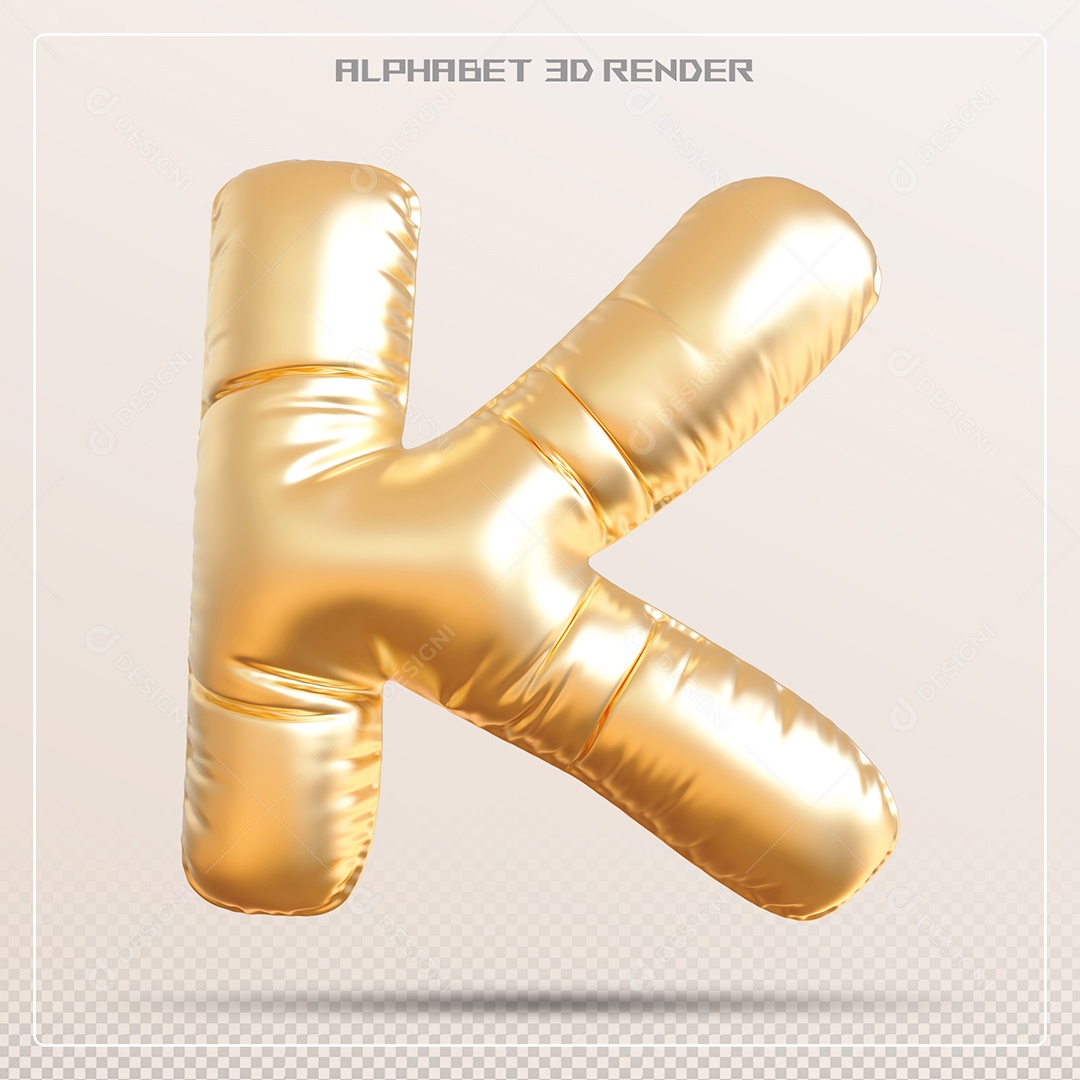Balão Dourado Letra K Maiúscula Elemento 3D Para Composição PSD