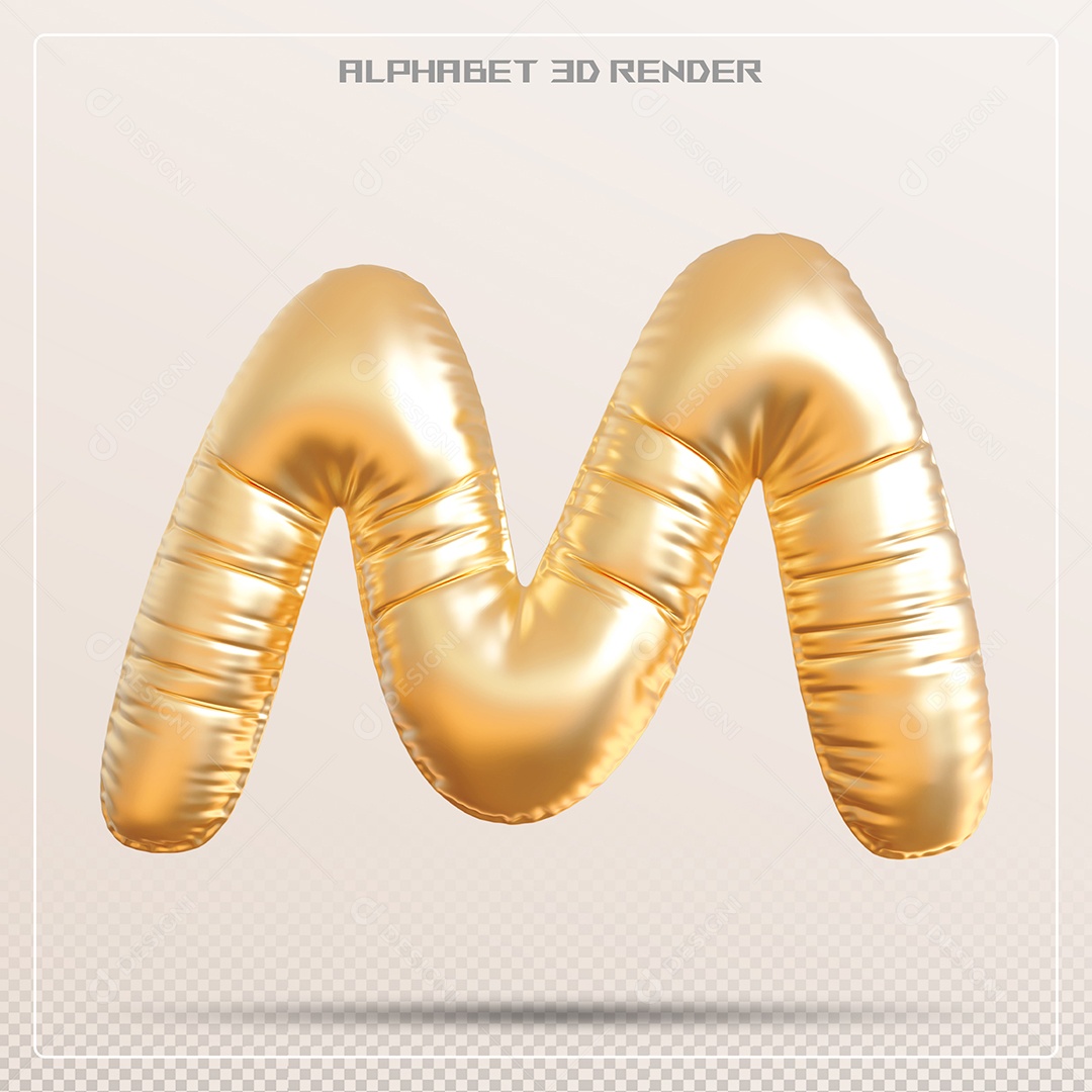 Balão Dourado Letra M Maiúscula Elemento 3D Para Composição PSD