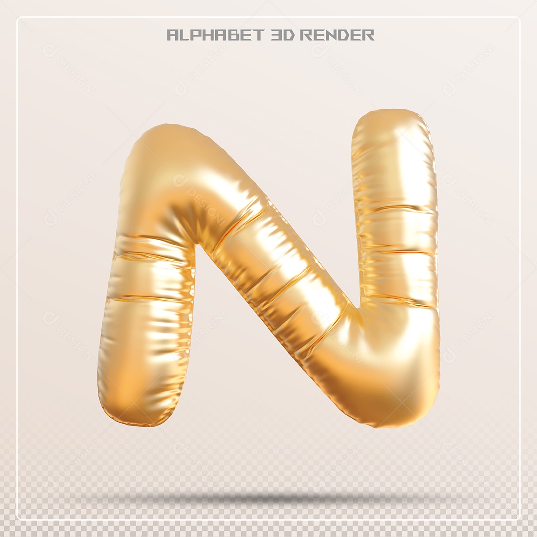 Balão de  Letra Dourada N Maiúscula Elemento 3D Para Composição PSD