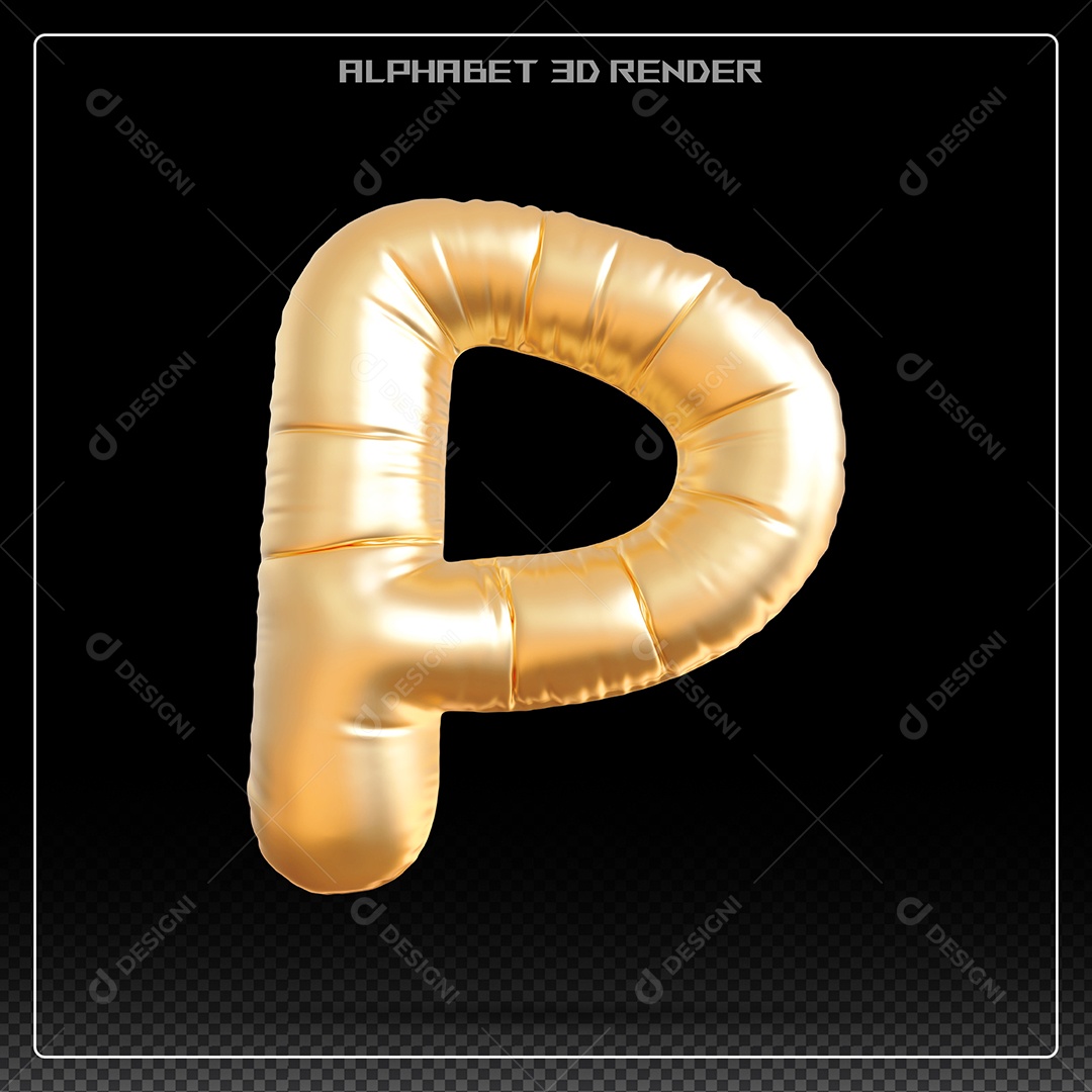 Balão Dourado Letra P Maiúscula Elemento 3D Para Composição PSD