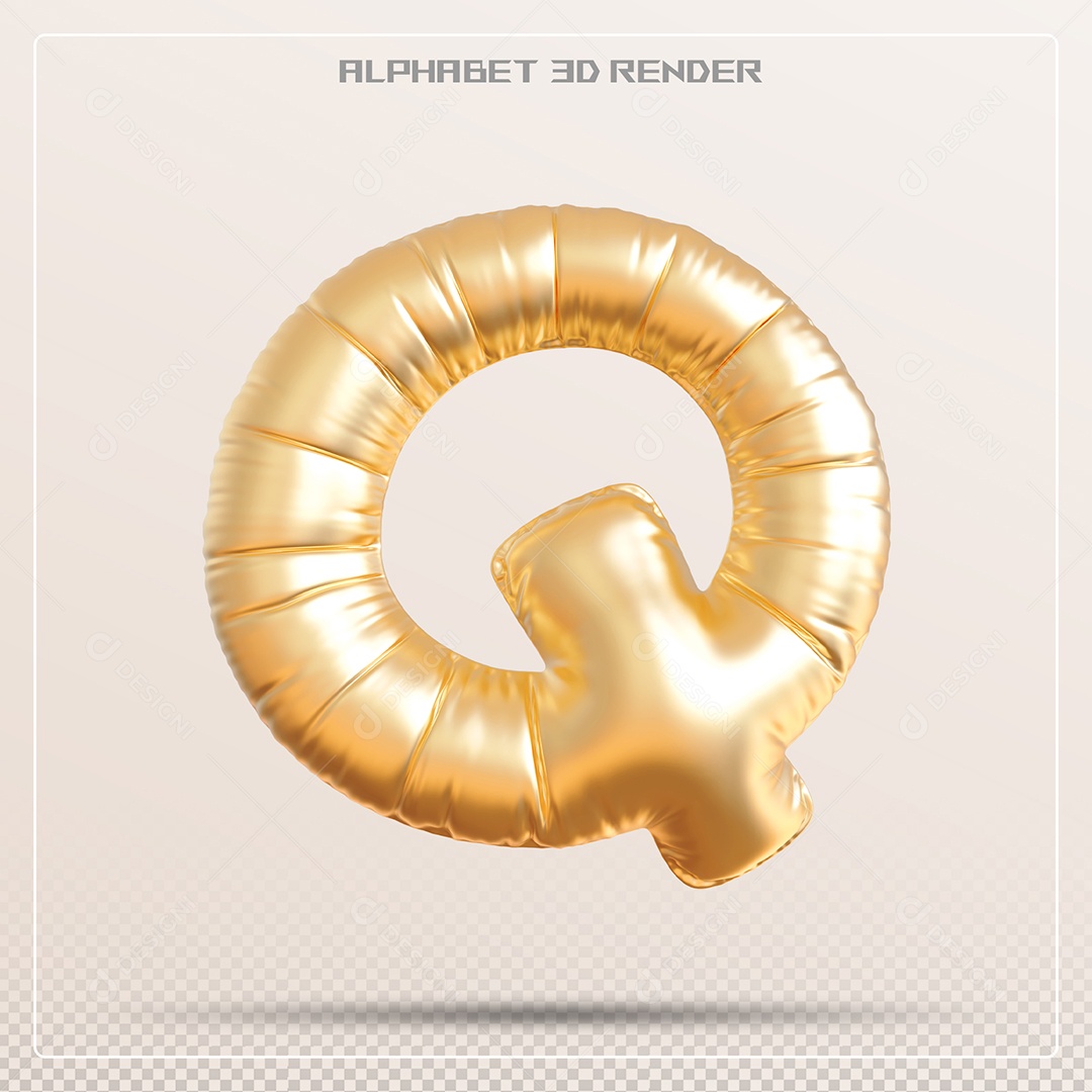 Balão Dourado Letra Q Maiúscula Elemento 3D Para Composição PSD