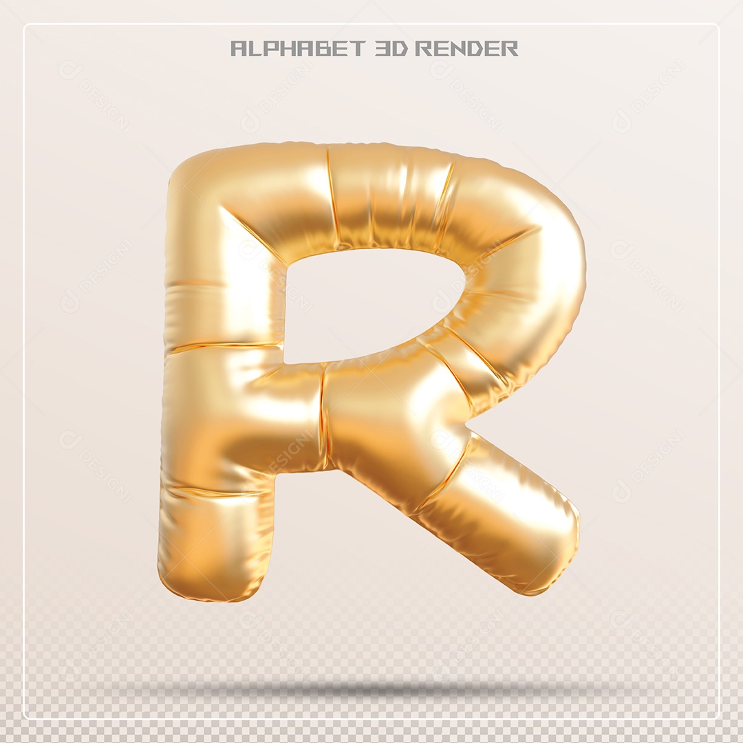 Balão Dourado Letra R Maiúscula Elemento 3D Para Composição PSD