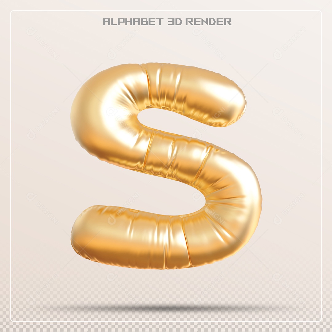 Balão Dourado Letra S Maiúscula Elemento 3D Para Composição PSD