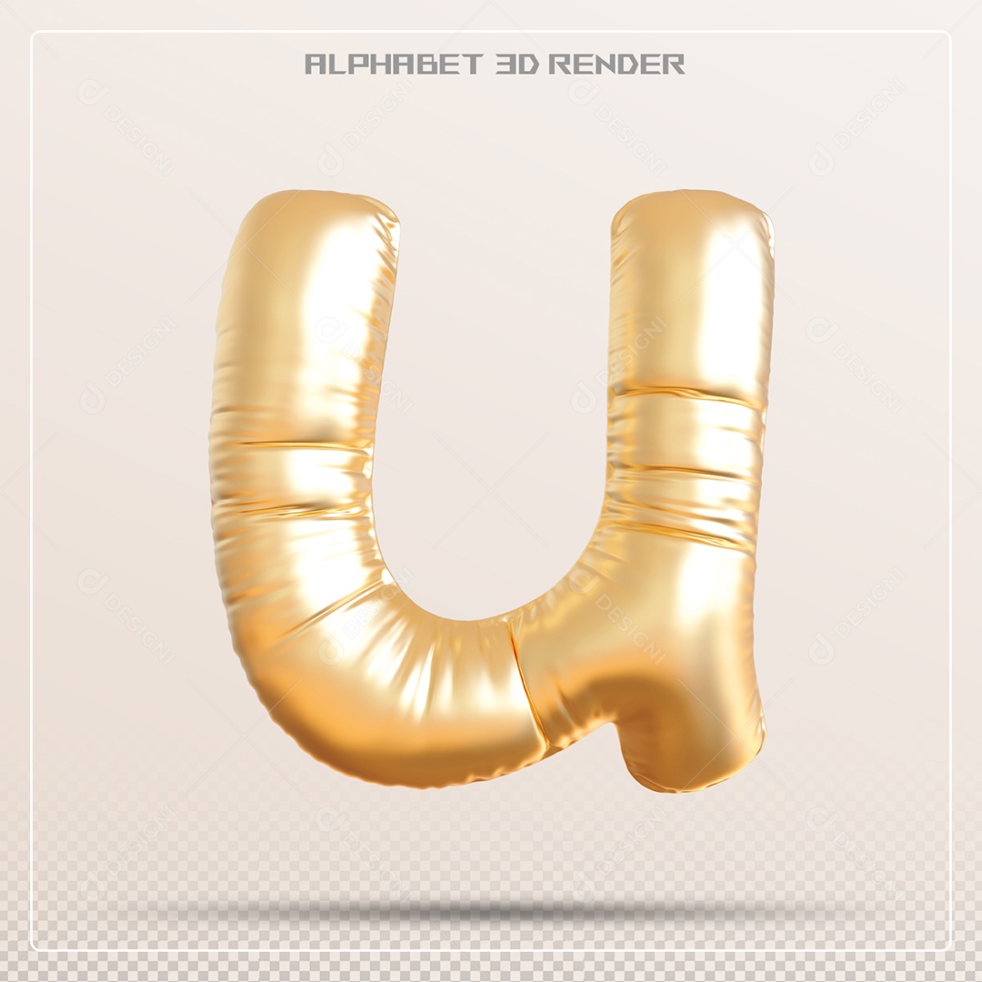 Balão Dourado Letra u Minúscula Elemento 3D Para Composição PSD
