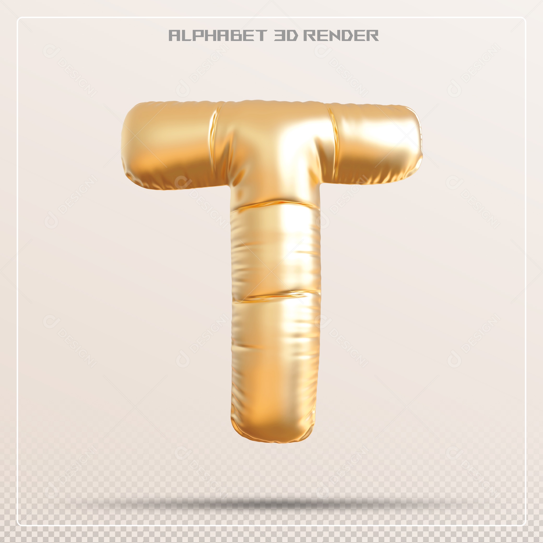 Balão Dourado Letra T Maiúscula Elemento 3D Para Composição PSD