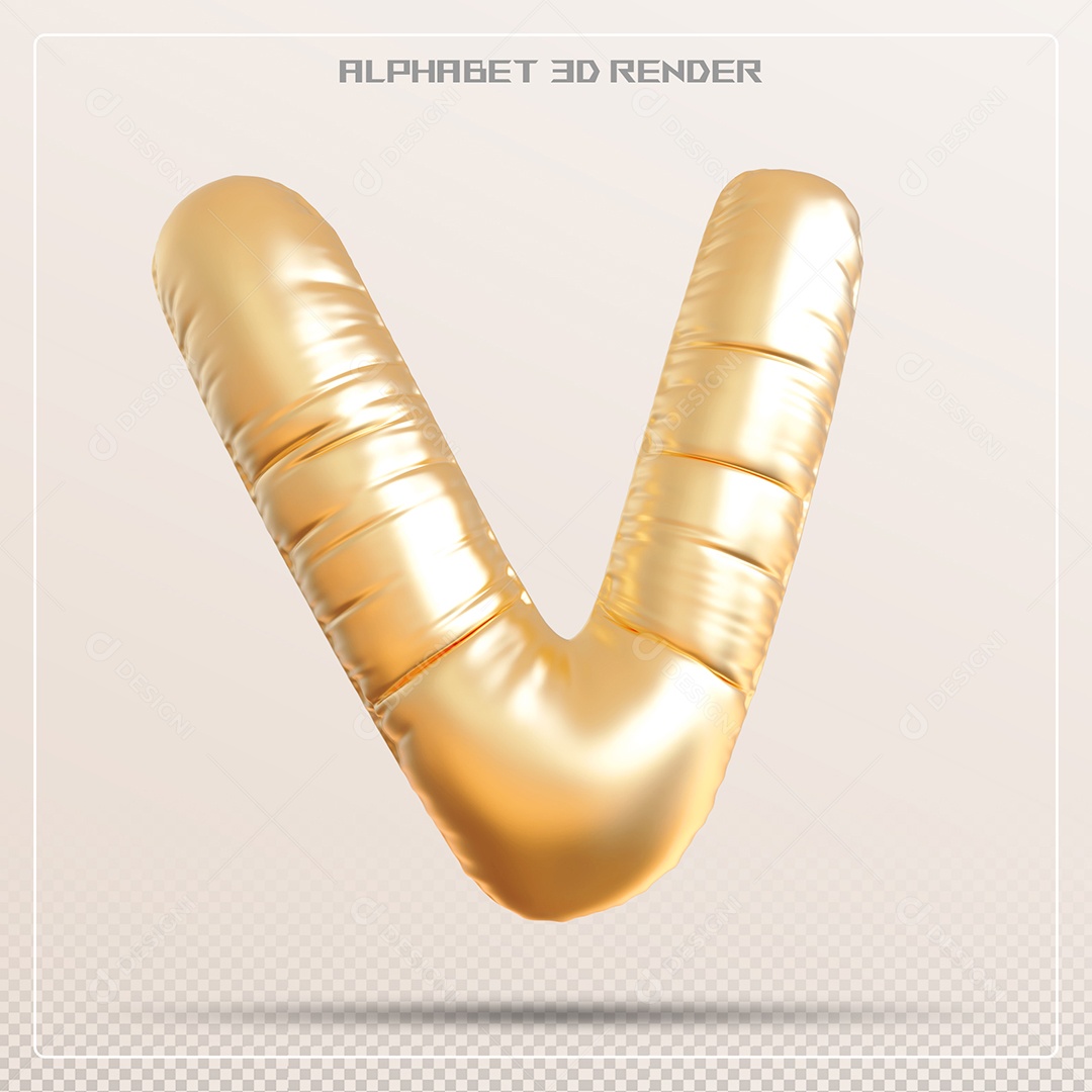 Balão Dourado Letra V Maiúscula Elemento 3D Para Composição PSD
