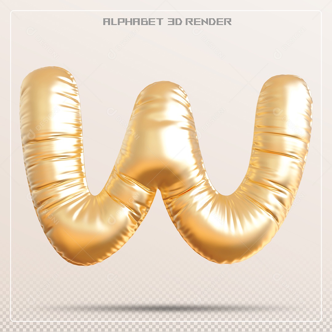 Balão Dourado Letra W Maiúscula Elemento 3D Para Composição PSD