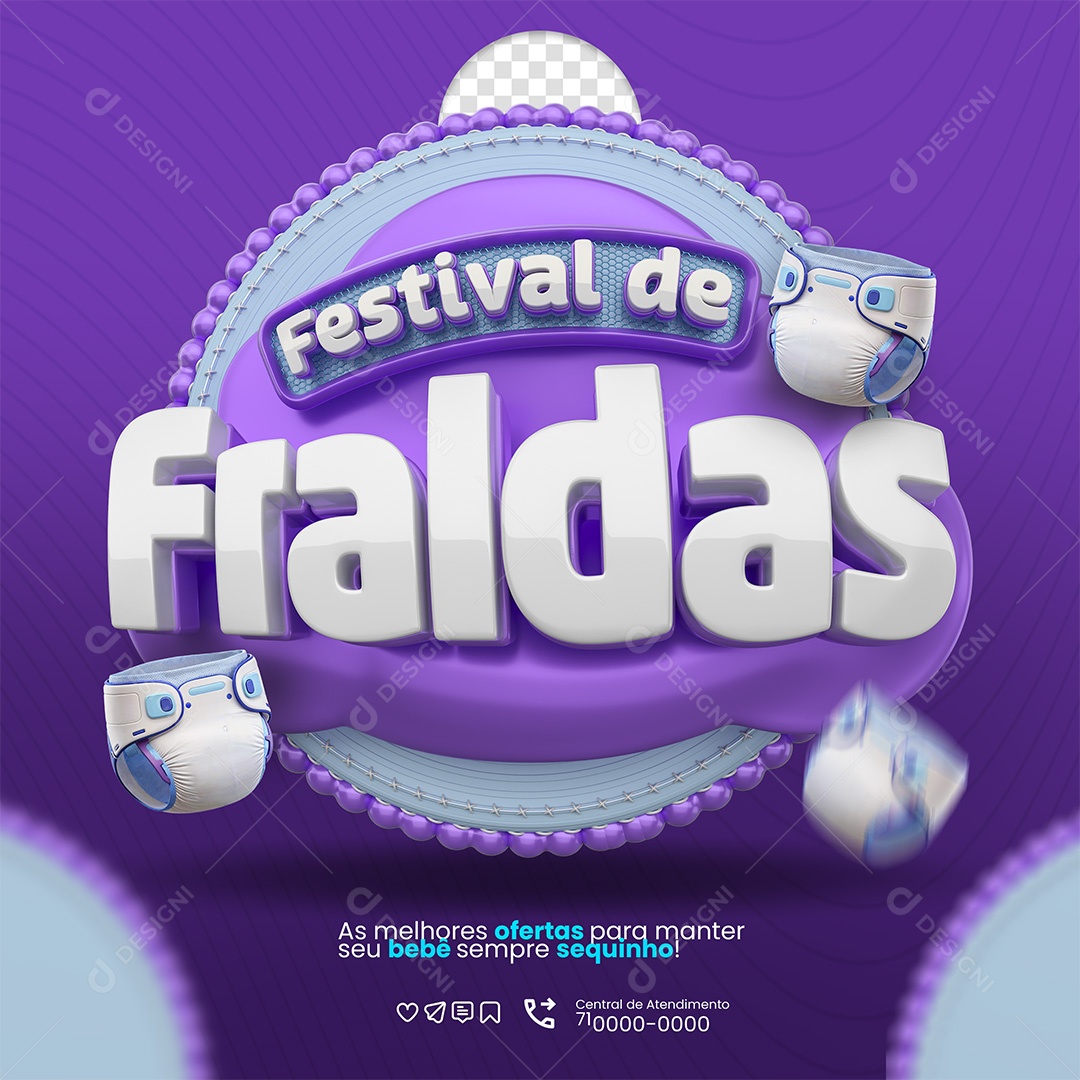 Festival de Fraldas Selo 3D Roxo e Branco para Composição PSD