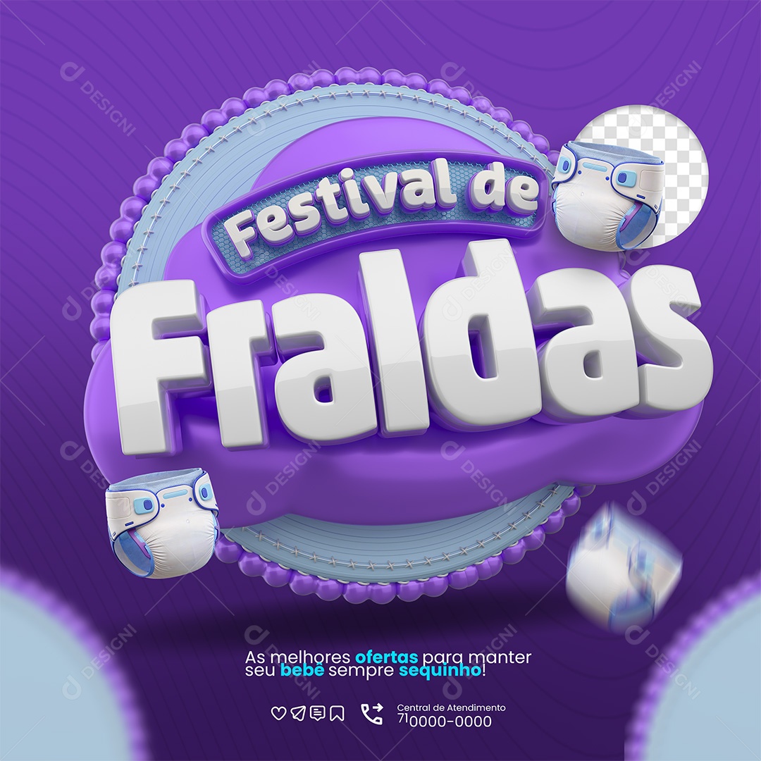 Festival de Fraldas Selo 3D Roxo e Branco para Composição PSD