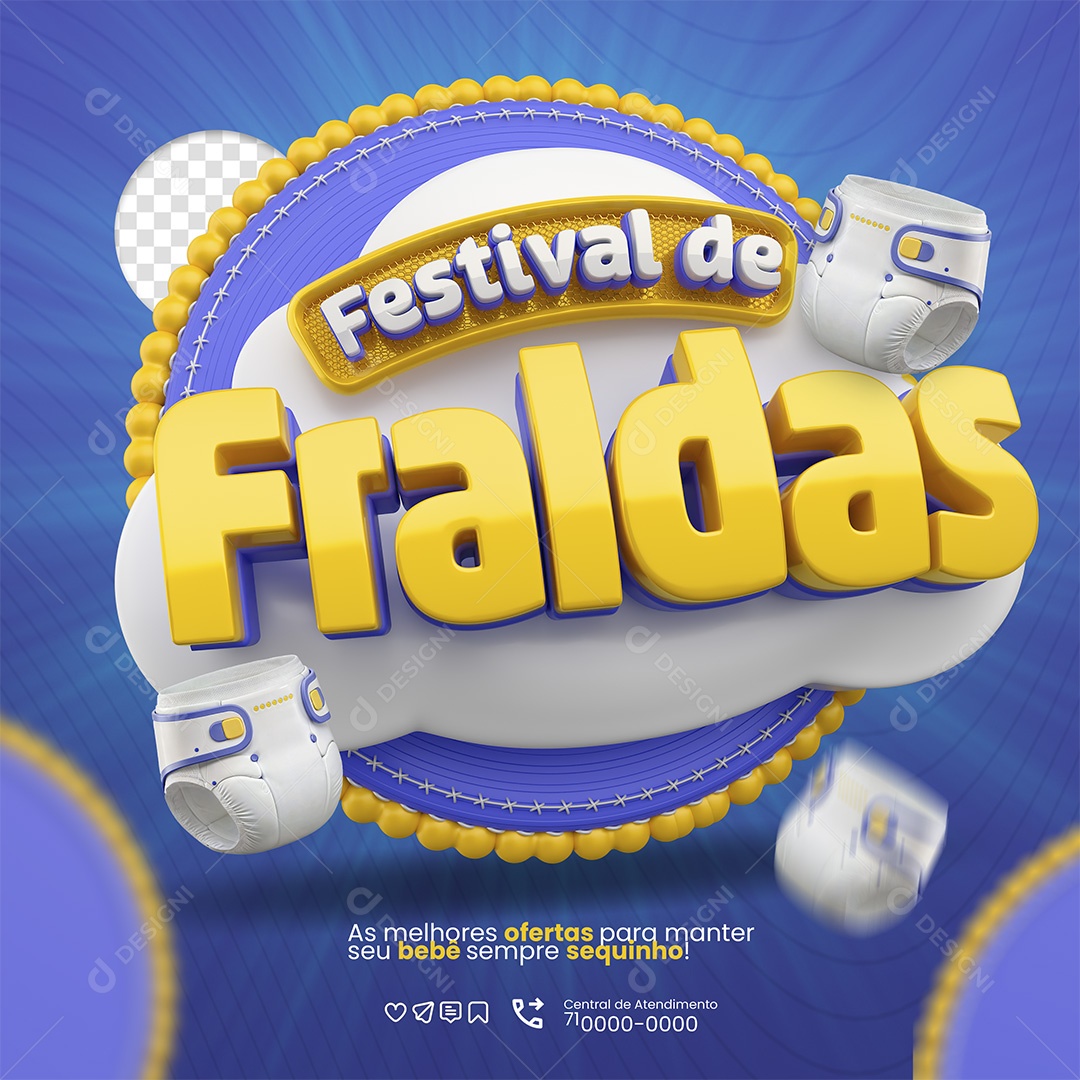 Festival de Fraldas Selo 3D para Composição PSD