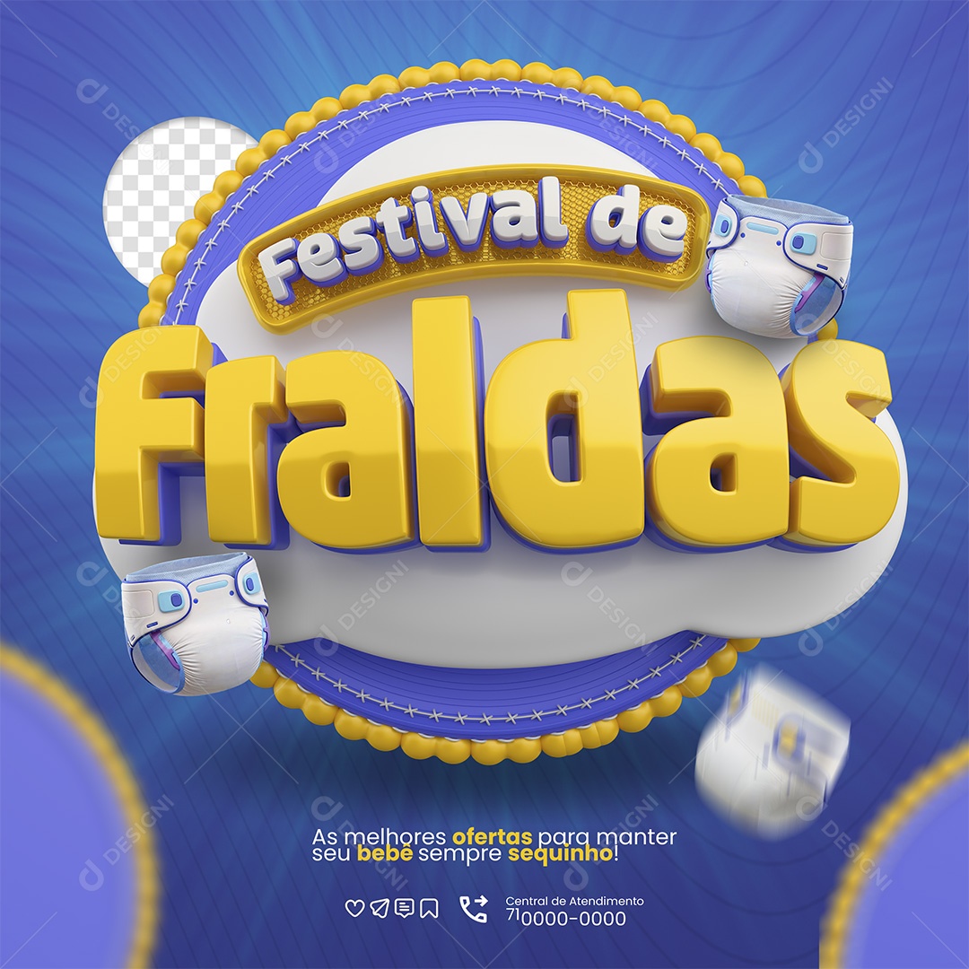 Festival de Fraldas Selo 3D para Composição PSD