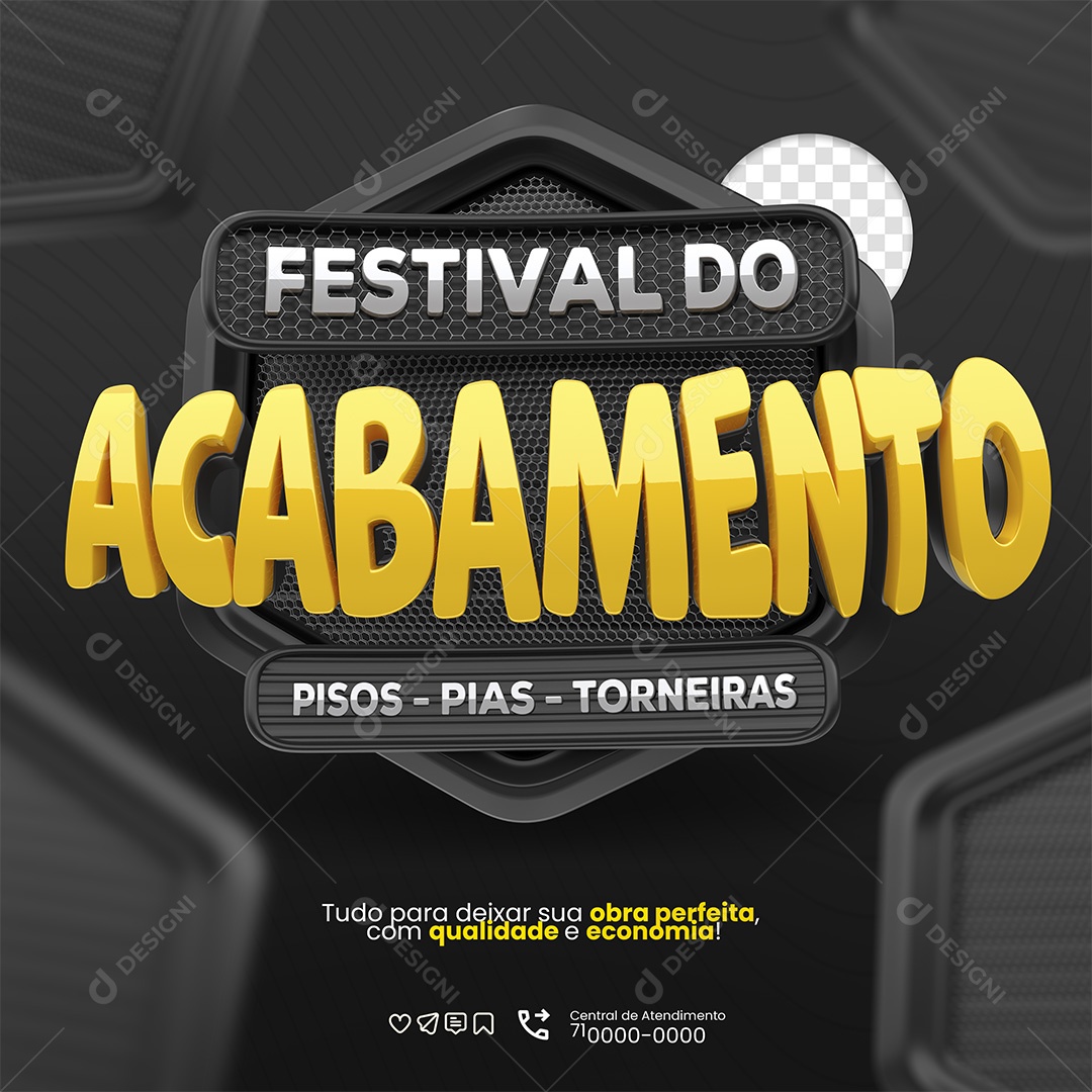 Festival Do Acabamento Pisos Pias Torneiras Selo 3D Preto e Dourado para Composição PSD