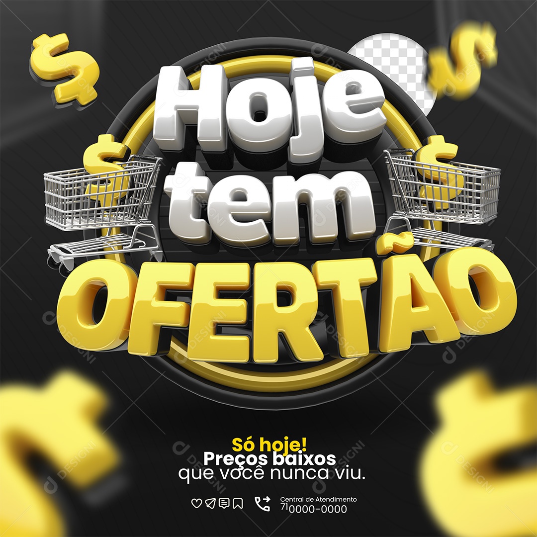Hoje Tem Ofertão Selo 3D Preto e Dourado para Composição PSD