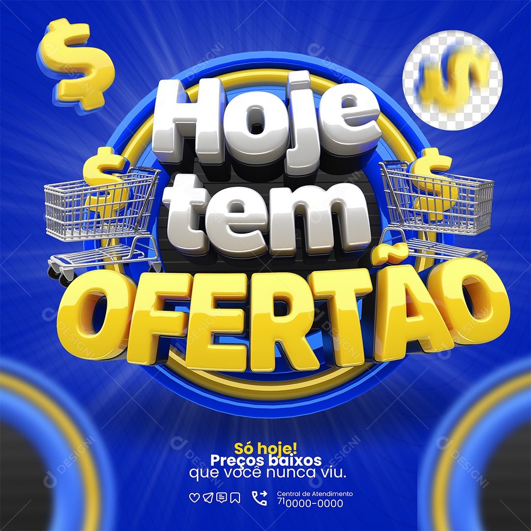 Hoje Tem Ofertão Selo 3D Branco e Dourado para Composição PSD