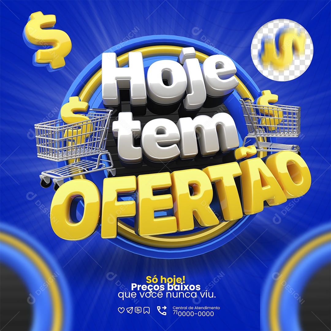 Hoje Tem Ofertão Selo 3D Branco e Dourado para Composição PSD