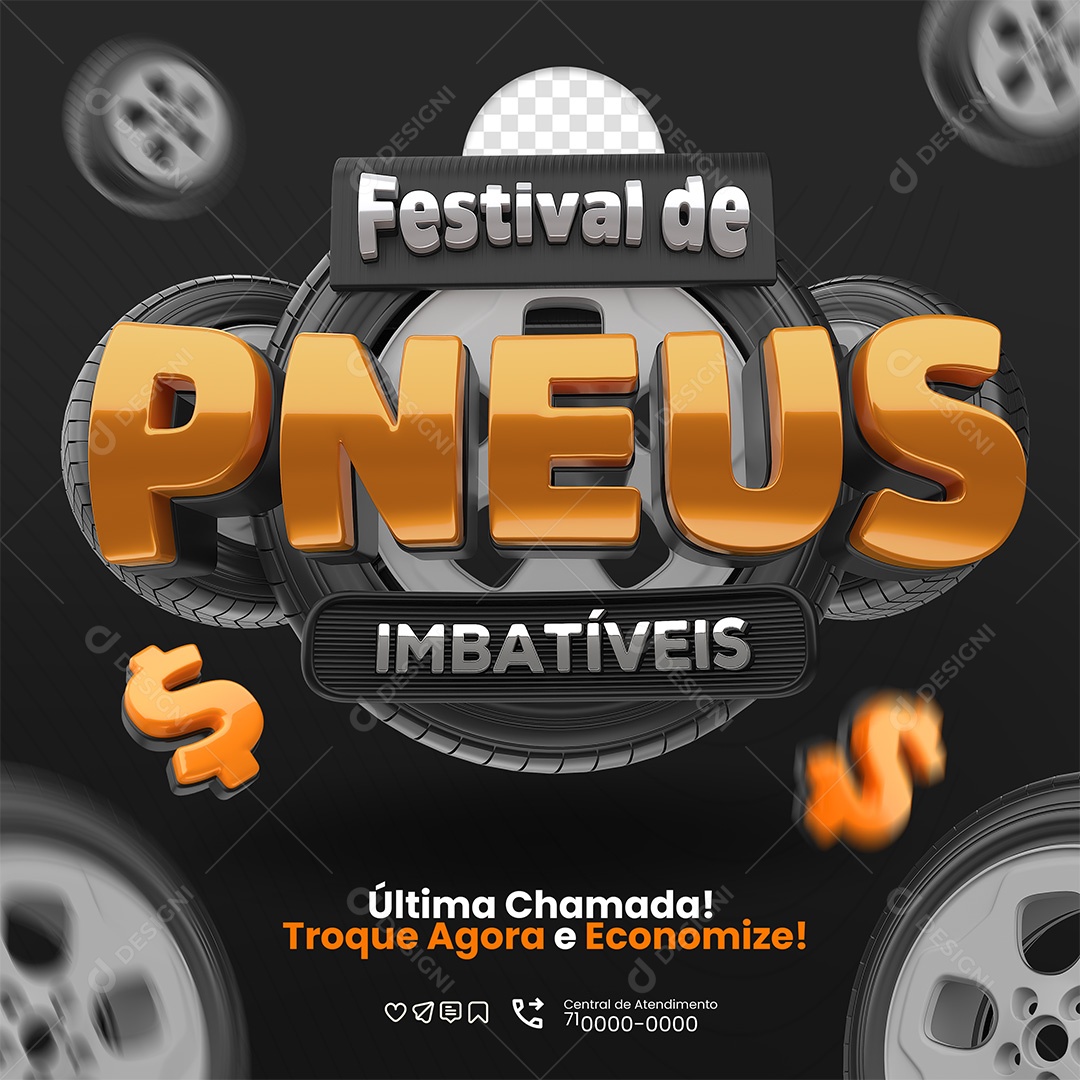 Festival de Pneus Imbatíveis Selo 3D Laranja e Preto para Composição PSD