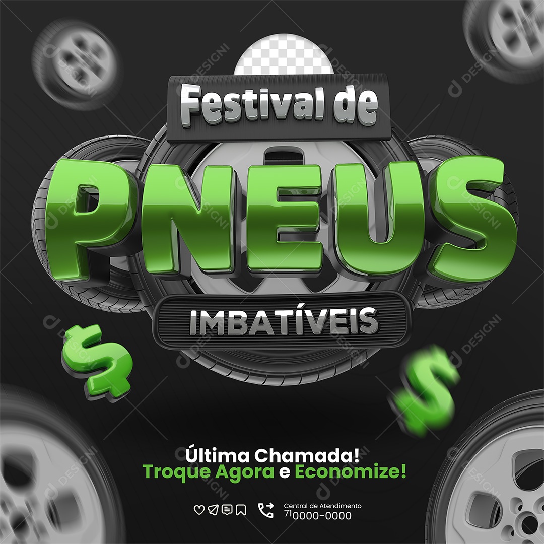Festival de Pneus Imbatíveis Selo 3D Verde e Preto para Composição PSD