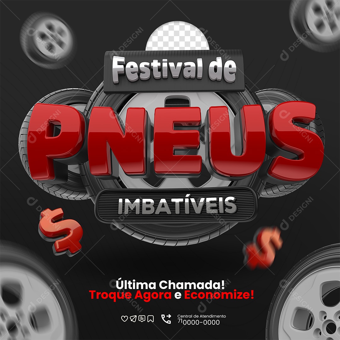 Festival de Pneus Imbatíveis Selo 3D Vermelho e Preto para Composição PSD