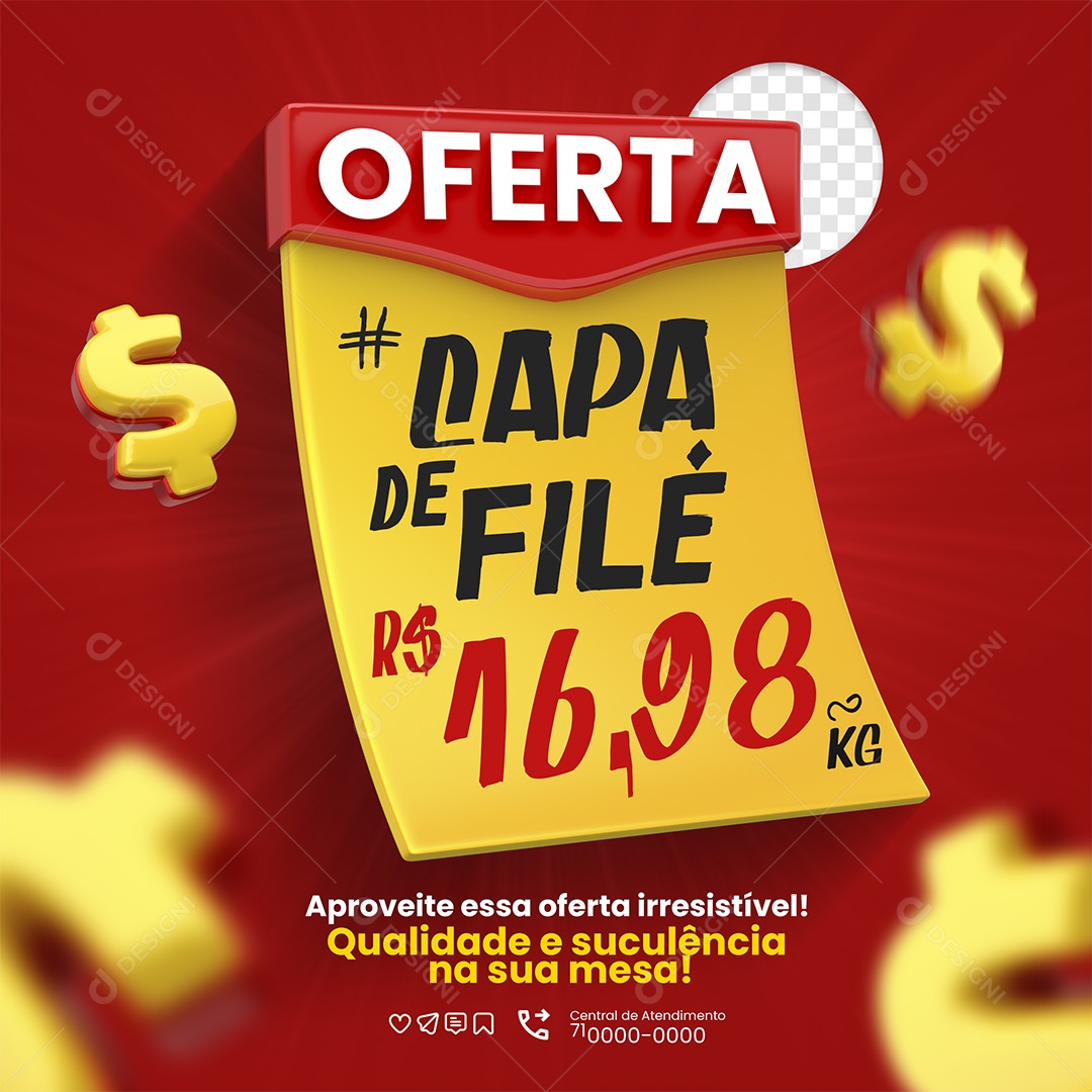 Selo 3D Oferta Capa De Filé para Composição PSD