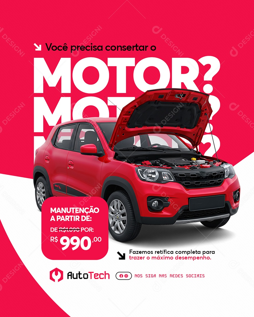 Oficina Mecânica Você Precisa Consertar o Motor Social Media PSD Editável
