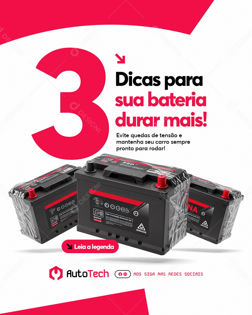 Oficina Mecânica Três Dicas para Sua Bateria Durar Mais Social Media PSD Editável