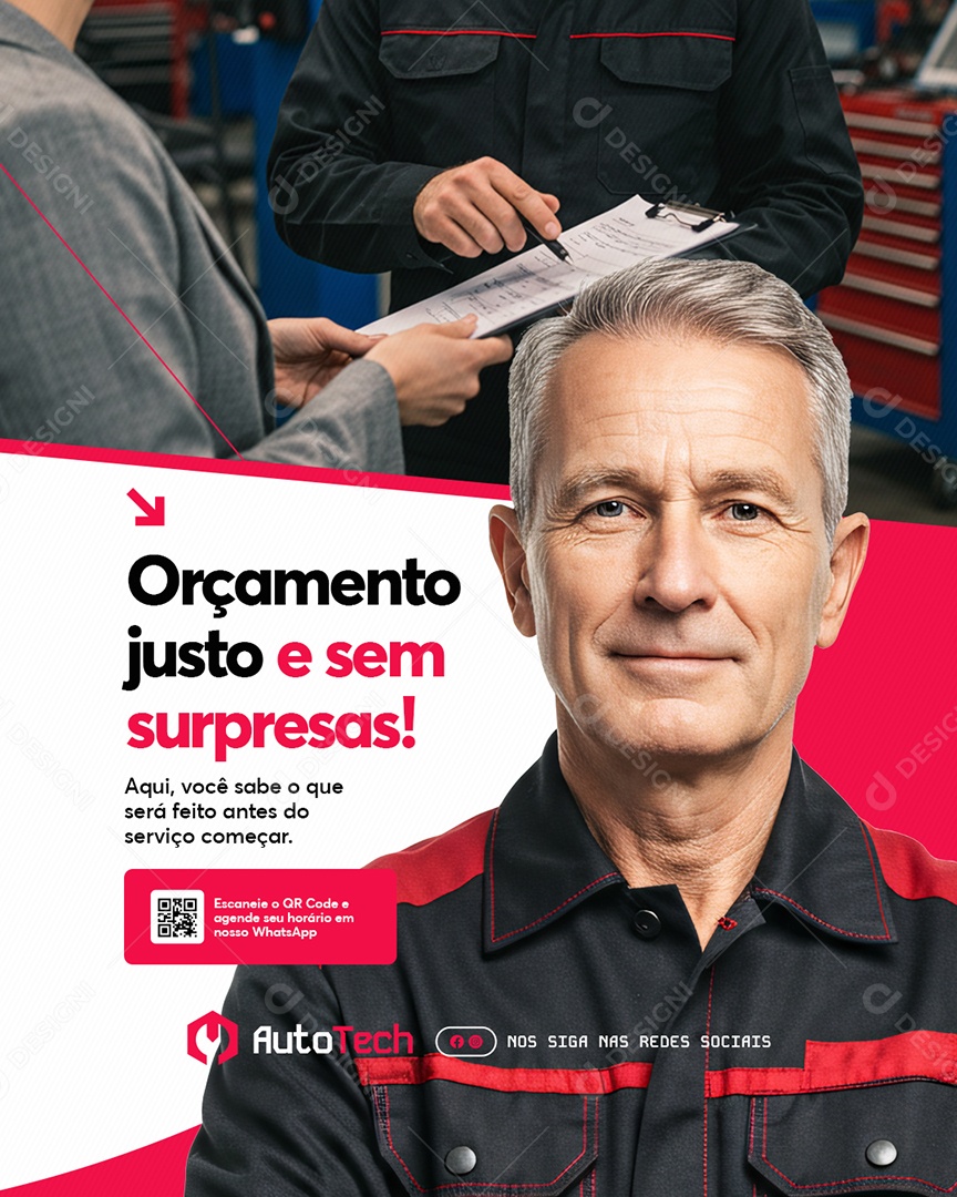 Oficina Mecânica Orçamento Justo e Sem Surpressas Social Media PSD Editável