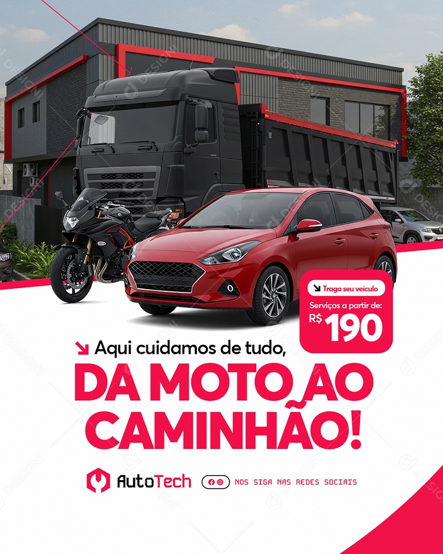 Oficina Mecânica Aqui Cuidamos de Tudo Social Media PSD Editável