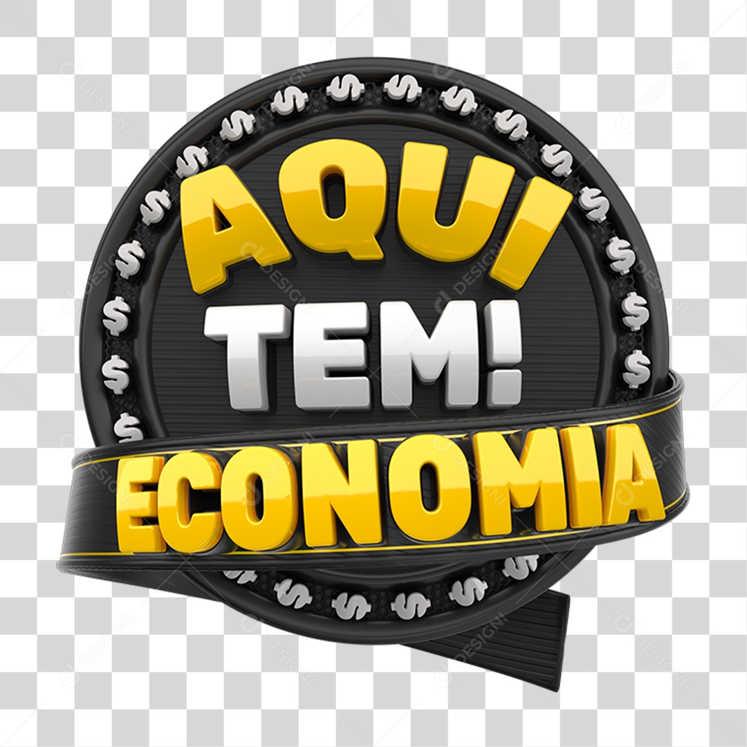 Selo 3D Aqui Tem Economia PNG Transparente