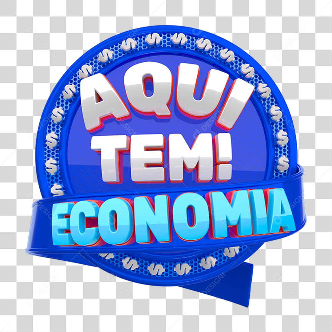 Selo 3D Aqui Tem Economia PNG Transparente