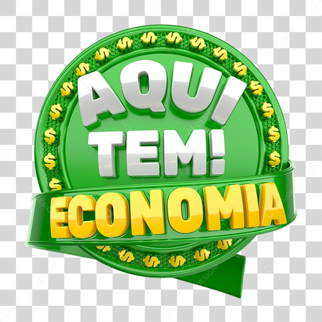Selo 3D Aqui Tem Economia PNG Transparente