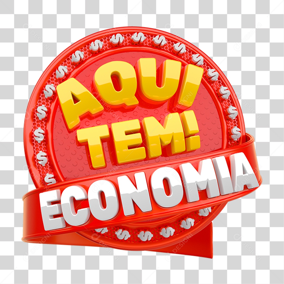 Selo 3D Aqui Tem Economia PNG Transparente