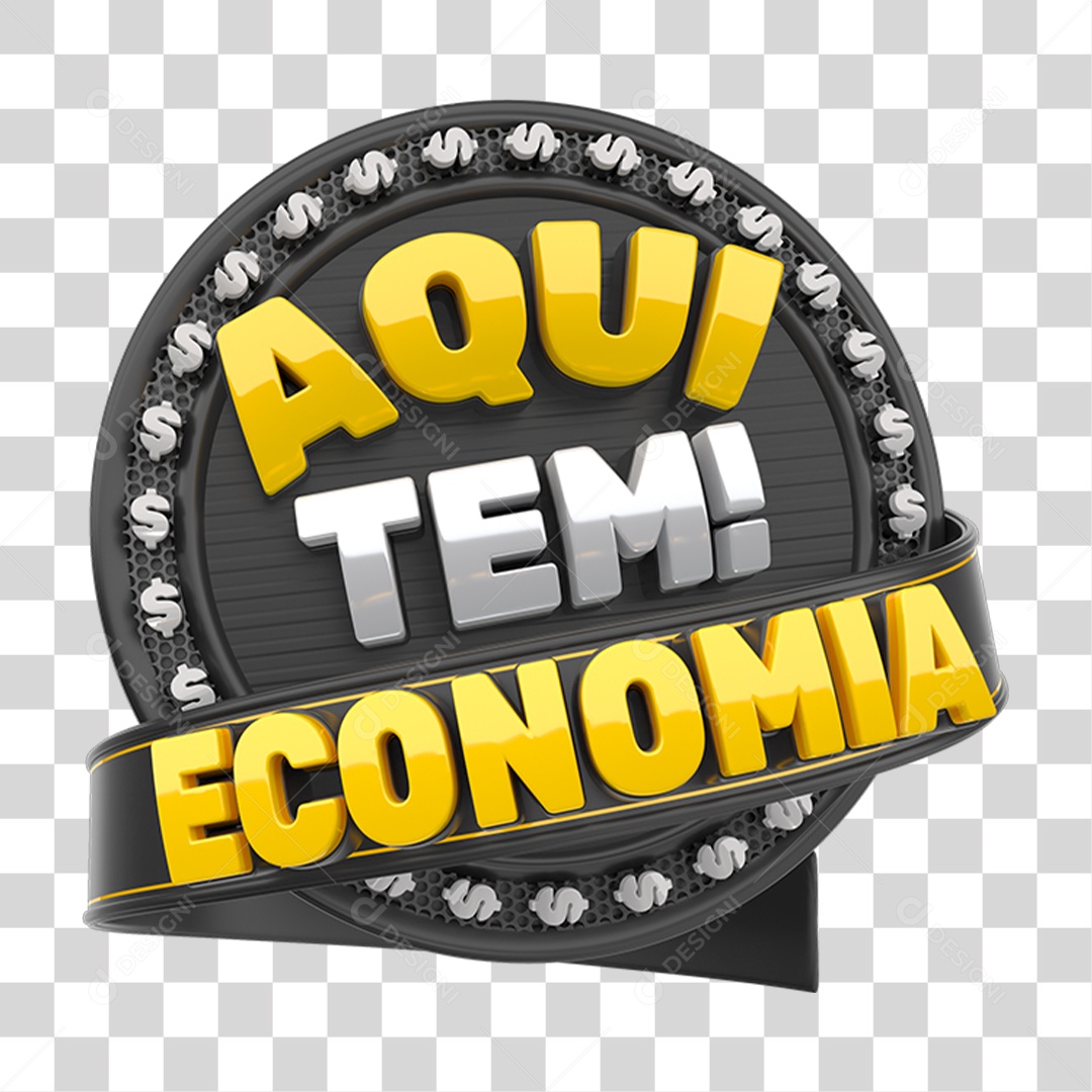 Selo 3D Aqui Tem Economia PNG Transparente