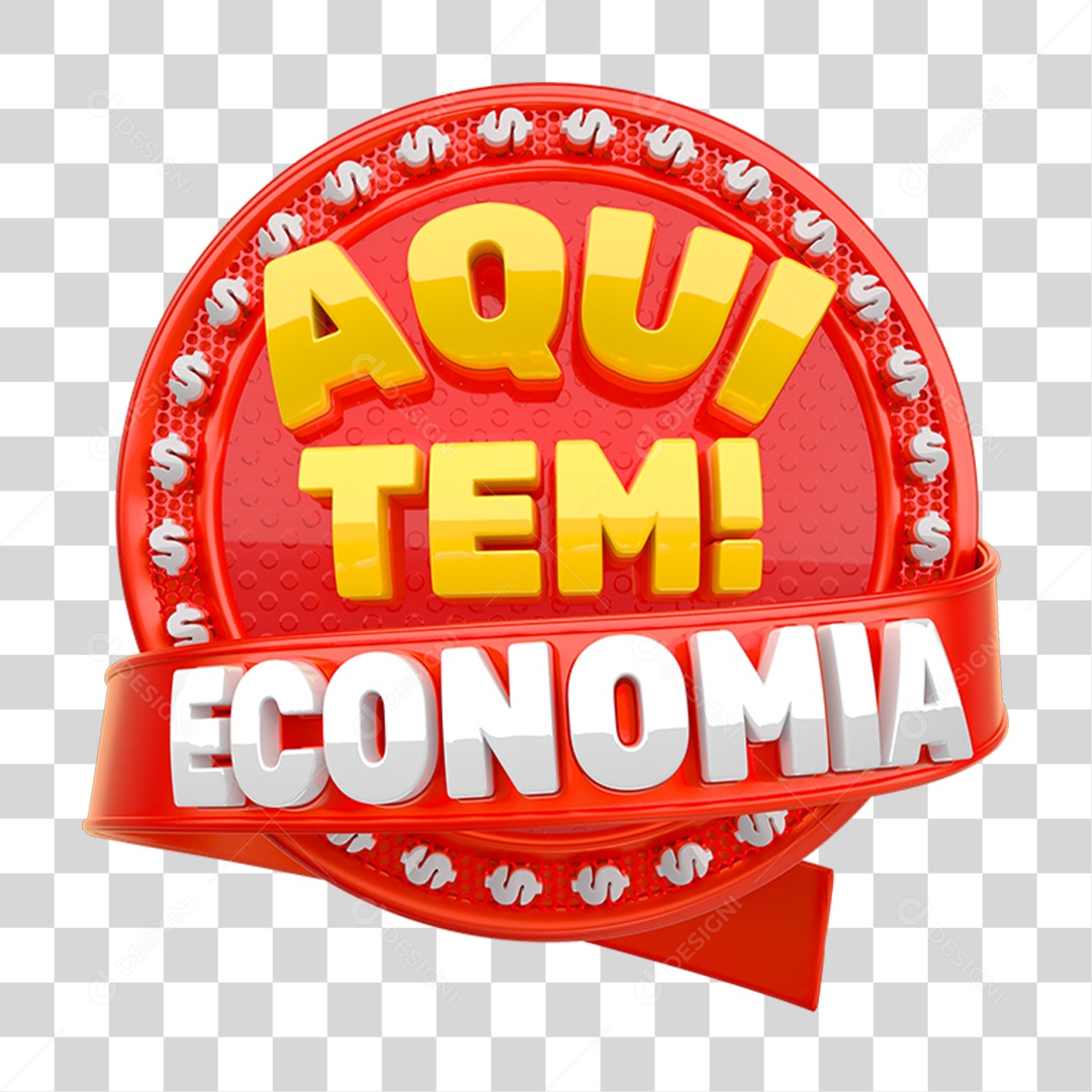 Selo 3D Aqui Tem Economia PNG Transparente